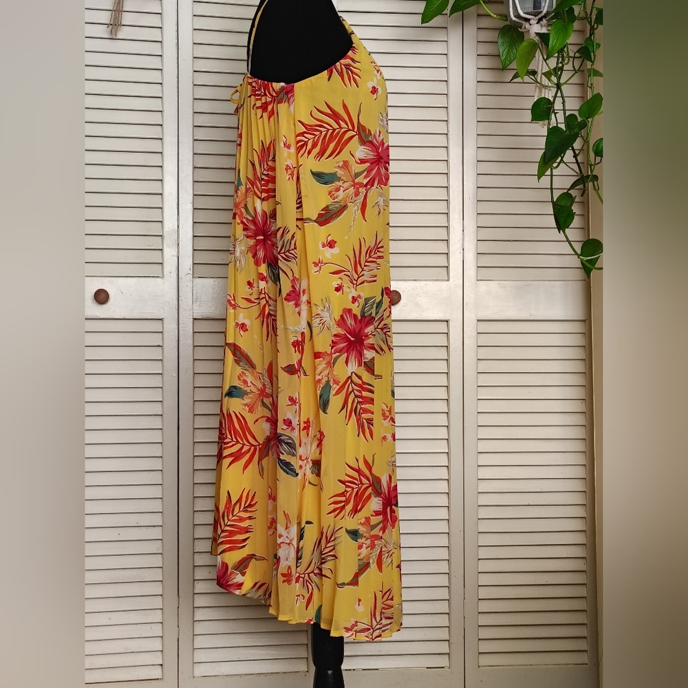 Forever 21 Sunny Yellow Floral Pleated Midi Dress Size S – Like New - Picture 2 of 9